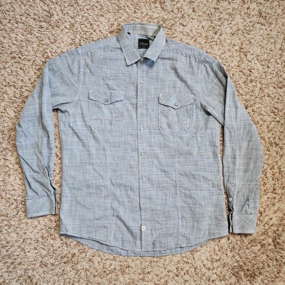 7 Diamonds Blue Plaid Men Sz L Long Sleeve Button Up Casual Shirt‎